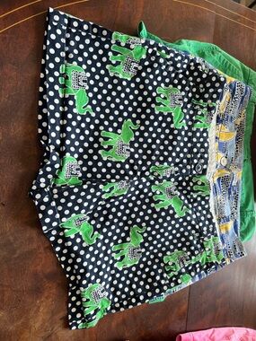 crown & ivy Navy Polka Dot Shorts with Green Elephant Print